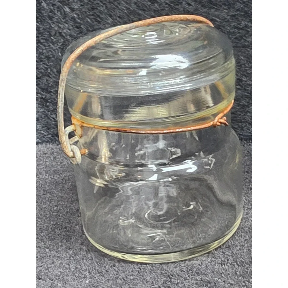 Vintage Atlas E-Z Seal Clear Glass Mason Jar with Lid and Wire Bail Closure